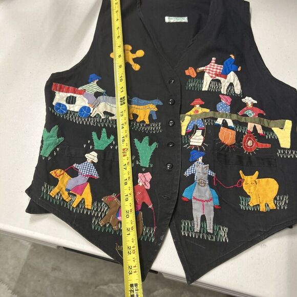 Vintage Handmade Folk Applique Frog A La Peche Cowgirl Vest Embroidered Medium - Picture 9 of 11